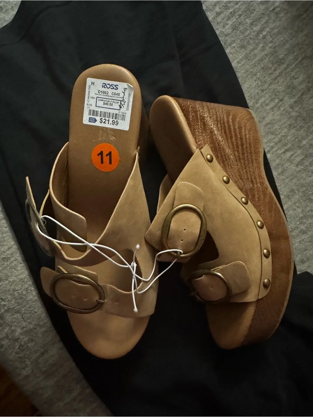 Seychelles Tan Suede Platform Slide Sandals with Buckle Accents